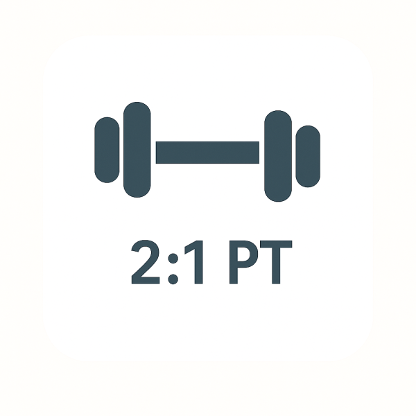 Icon of a dumbbell with 2 to 1 personal training text